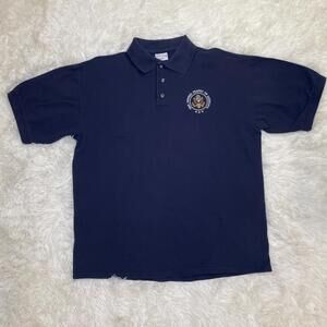 United States of America Shirt Mens L Blue Polo Embroider Cotton Deluxe by Anvil